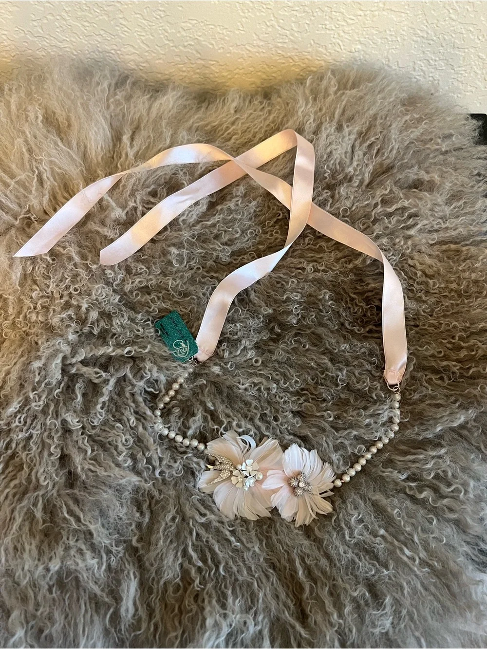 Betsey Johnson Blush Ivory Feather Floral Pearl Headband